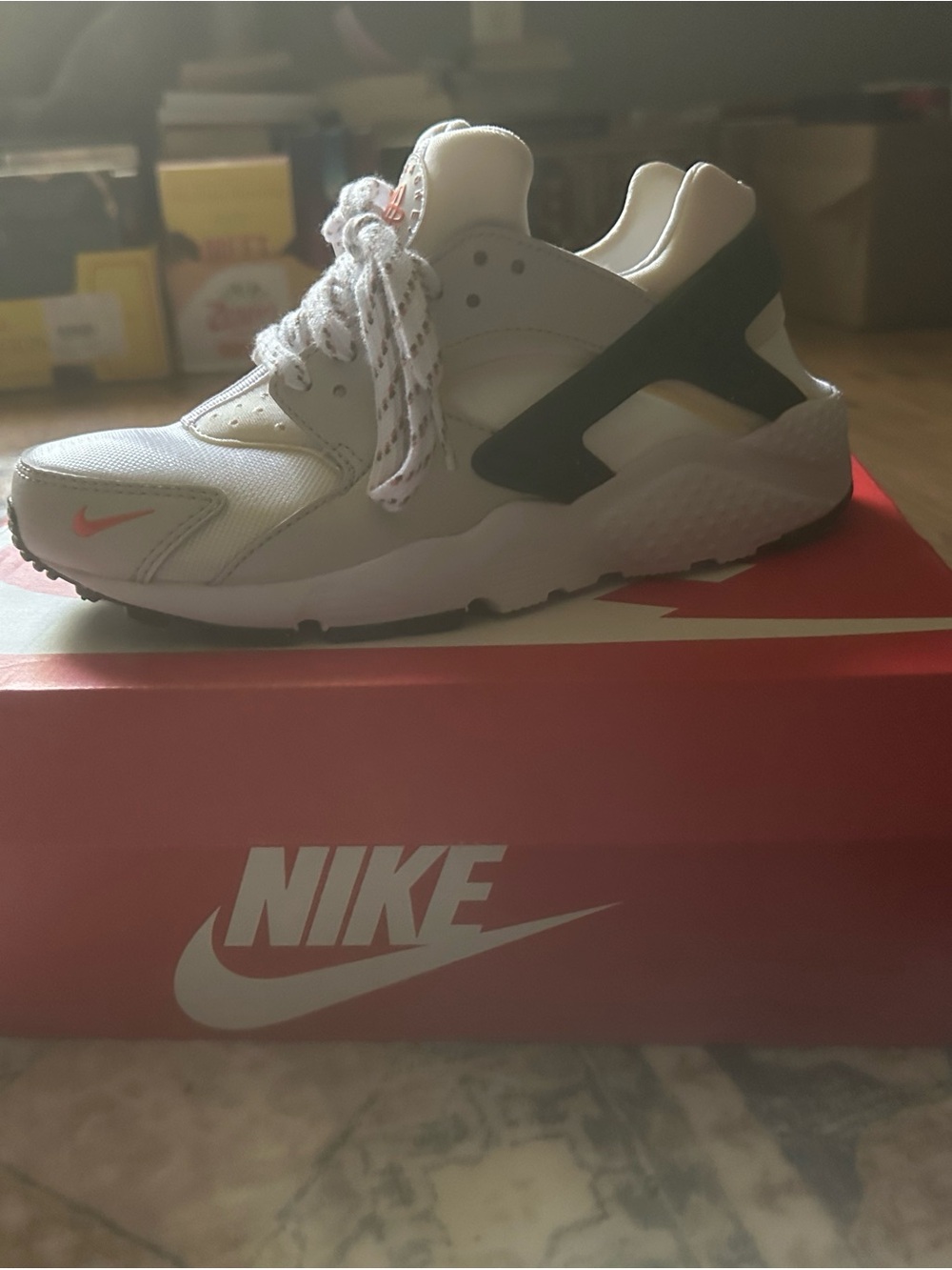Nike White and Red Shoe Box with Barcode
